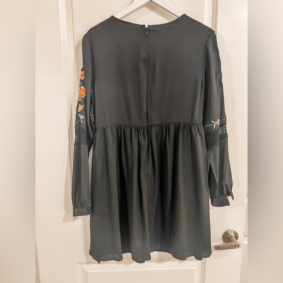 Black Embroidered Long Sleeve Dress with Mesh Detail | Sz M - Picture 2 of 7